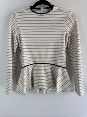 The Row Striped Peplum Top Ivory Navy Minimalist Luxury Long Sleeve XS Fitted